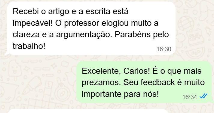 Cliente satisfeito com artigo realizado